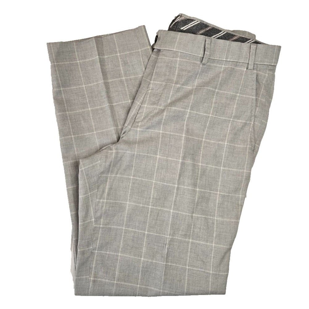 Hiltl Men's Dayne Chino Dress‎ Pants Size 34X30 Gray Windowpane Plaid Cotton NWT